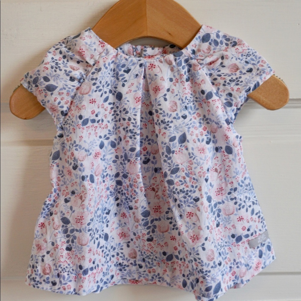 Lili Gaufrette Floral Kids Blouse - Blue and Pink